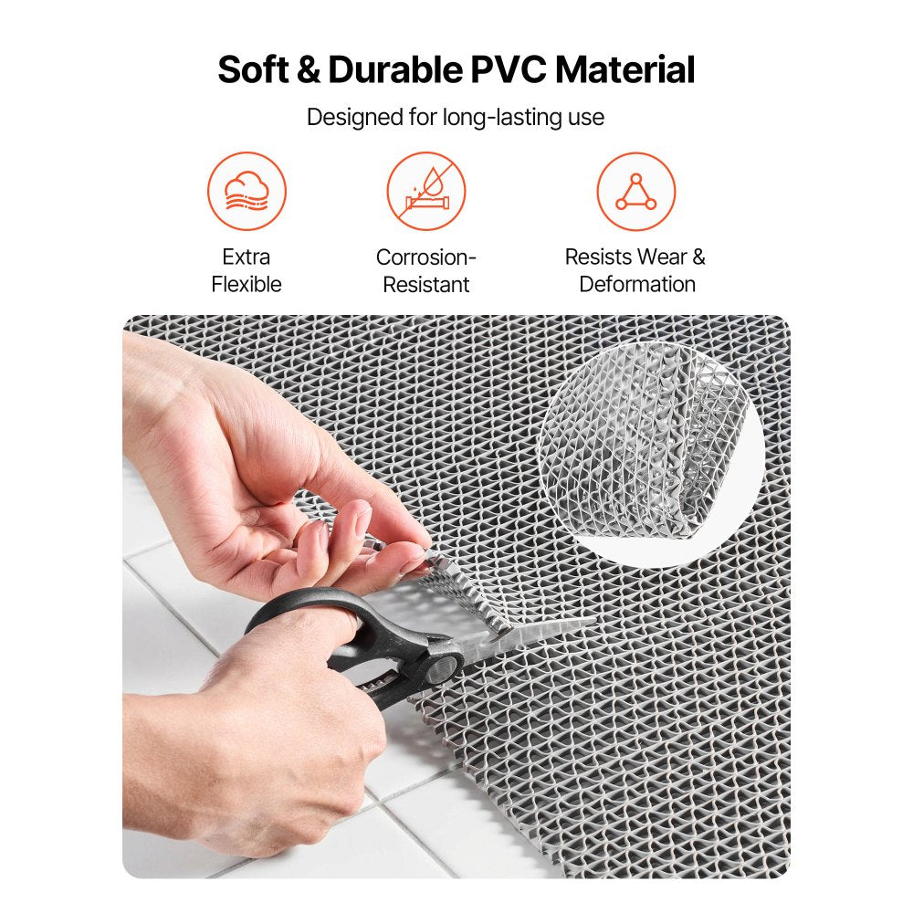VEVOR Drainage Mat, 3 x 10 ft, PVC Non Slip Commercial Floor Mat, Wet Area Water Drain Splash Matting Hollow Doormat Roll, for Outdoor Indoor Restaurant Swimming Pool Patio Bathroom Washroom, Gray