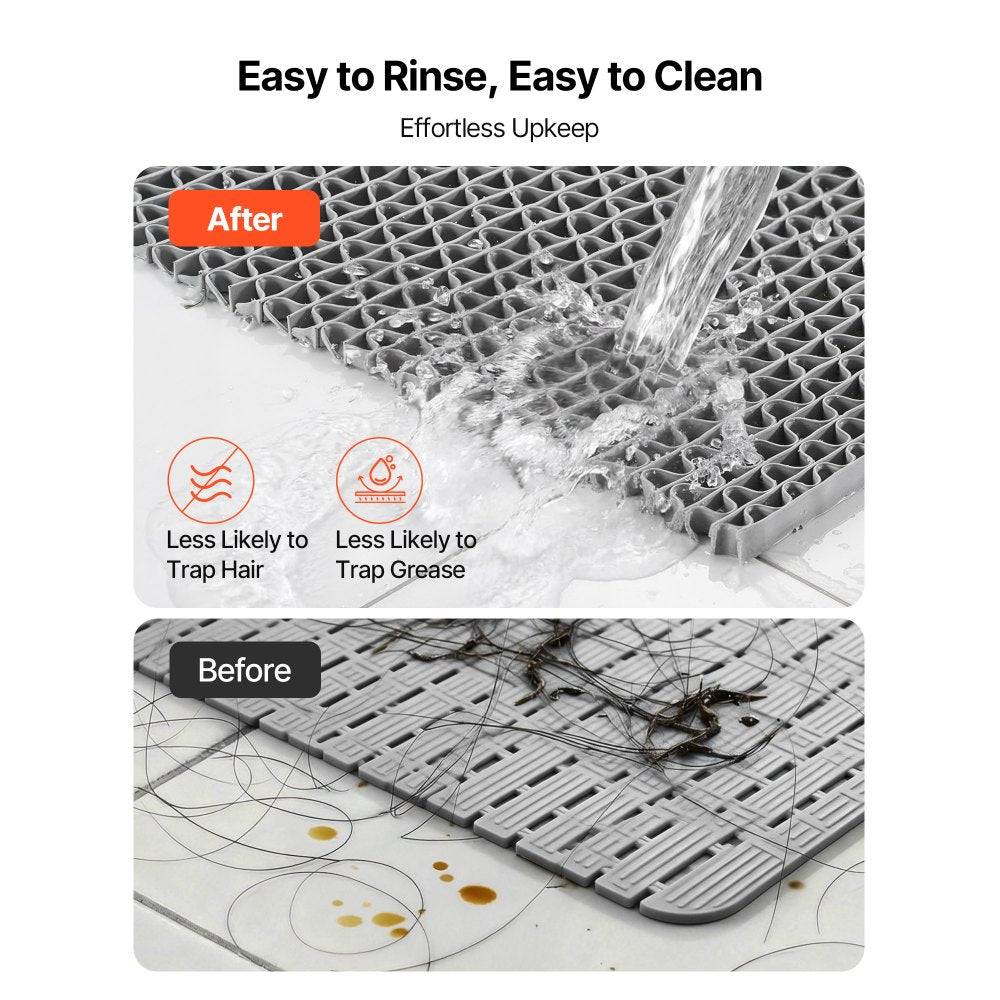 VEVOR Drainage Mat, 3 x 10 ft, PVC Non Slip Commercial Floor Mat, Wet Area Water Drain Splash Matting Hollow Doormat Roll, for Outdoor Indoor Restaurant Swimming Pool Patio Bathroom Washroom, Gray