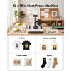 VEVOR Heat Press Machine 12 x 15 in Sublimation Press Machine Swing Away, Heat Up Fast and Even, Digital Precise Time and Temperature Control, for T-Shirts, Canvas Tote Bags, Pillowcases, Socks
