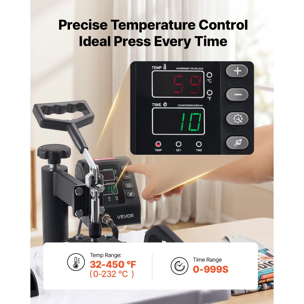 VEVOR Heat Press Machine 12 x 15 in Sublimation Press Machine Swing Away, Heat Up Fast and Even, Digital Precise Time and Temperature Control, for T-Shirts, Canvas Tote Bags, Pillowcases, Socks