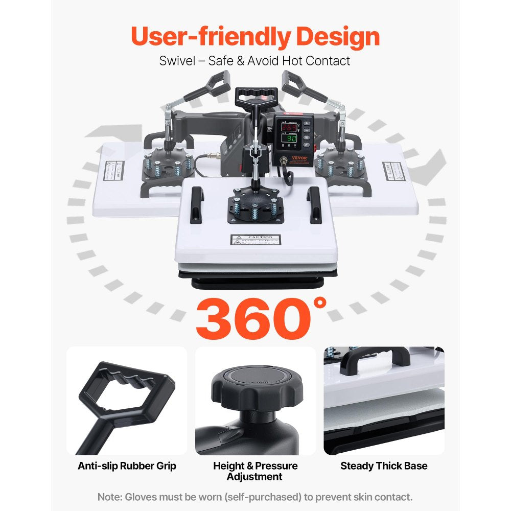 VEVOR Heat Press Machine, 15 x 15 in, 2-in-1 Multifunction, 360° Swing Away, 1200W Double Tube Fast and Even Heating, Digital Precise Control, Sublimation Press Machine for T-Shirts, Hats, Caps
