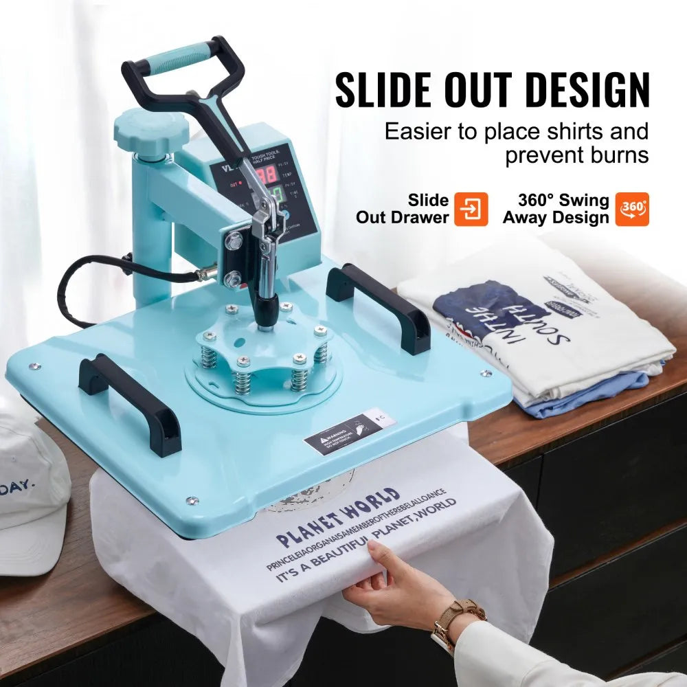 VEVOR Heat Press Machine, 12 x 15 inch, 2 in 1 Heat Transfer Machine with Hat Press, 360° Swing Away T-Shirt Pressing Machine, Digital Precise Control, Fast Even Heating for T-Shirts/Hats/Caps, Green