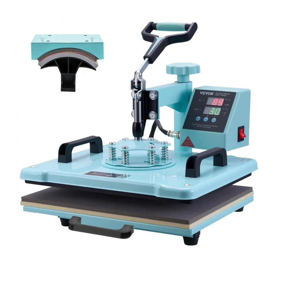 VEVOR Heat Press Machine, 12 x 15 inch, 2 in 1 Heat Transfer Machine with Hat Press, 360° Swing Away T-Shirt Pressing Machine, Digital Precise Control, Fast Even Heating for T-Shirts/Hats/Caps, Green