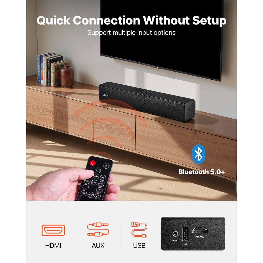 VEVOR Sound Bar for Smart TV, 2.0 Channel, 17-Inch Compact Soundbar TV Speakers for Projector, Bluetooth AUX Connection, Remote Control, Easy Setup, 80W Surround Sound System for PC Home Theater Audio