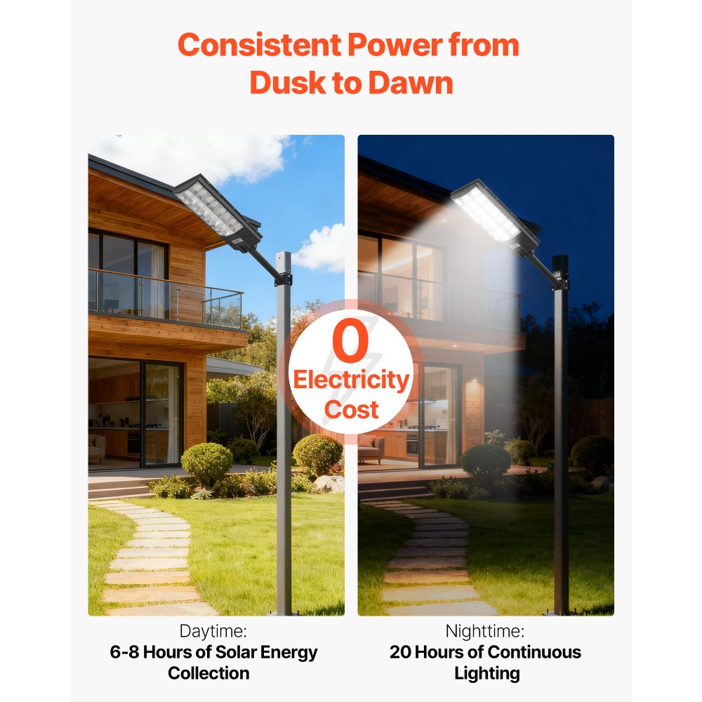 VEVOR 8000W Solar Street Light Outdoor, 450000LM, Commercial Parking Lot Light Dusk to Dawn, LED Flood Security Lamp with Motion Sensor, IP65 Waterproof Outdoor Lighting, for Driveway Yard, 1 Pack