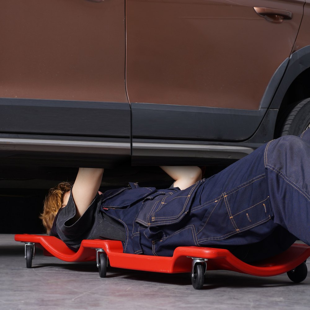 VEVOR Mechanic Plastic Creeper, 40-Inch, 350 lbs Capacity Automotive Rolling Garage Creeper with Molded Ergonomic HDPE Body Padded Headrest & Dual Tool Trays 6 Wheels, for Garage Shop Auto Repair