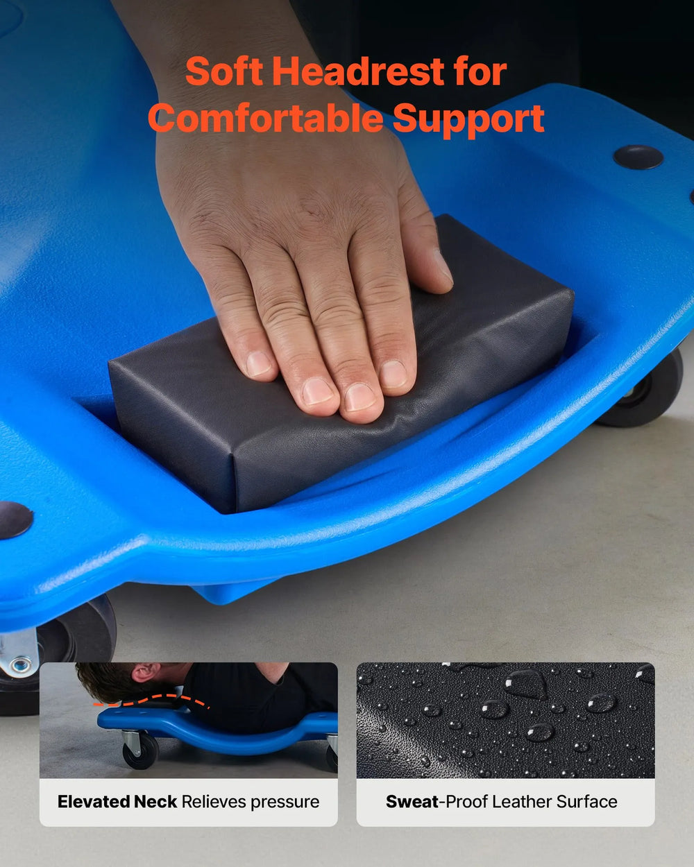 VEVOR 40 in Mechanic Creeper with LED Light, Low Profile Plastic Garage Creeper, 350 lbs Under Car Rolling Creeper with 6 Swivel Casters, Padded Headrest & Tool Trays for Auto Repair