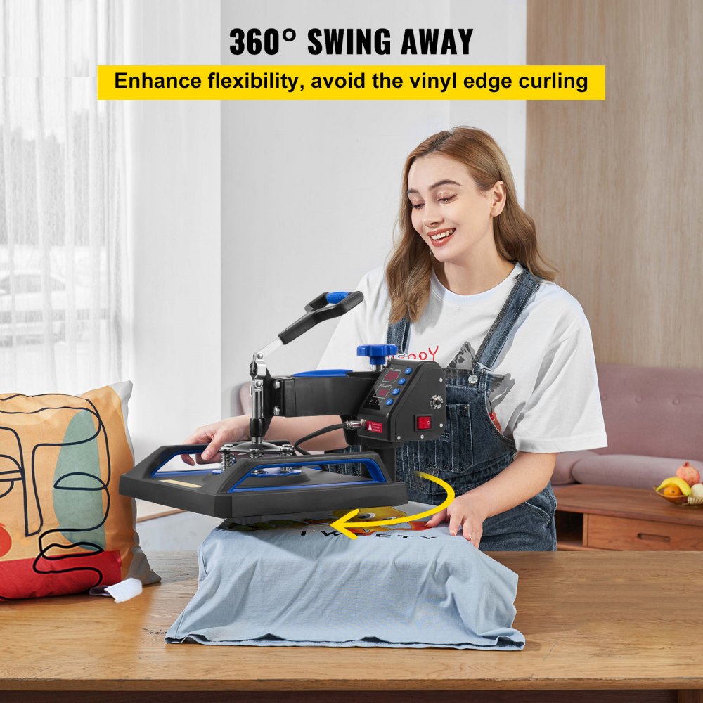 VEVOR Heat Press Machine, 12 x 15 Inches, Fast Heating, 360 Swing Away Digital Sublimation T-Shirt Vinyl Transfer Printer with Anti-Scald Surface, Canvas Bag, Pillow, Banner, ETL Listed, Blue