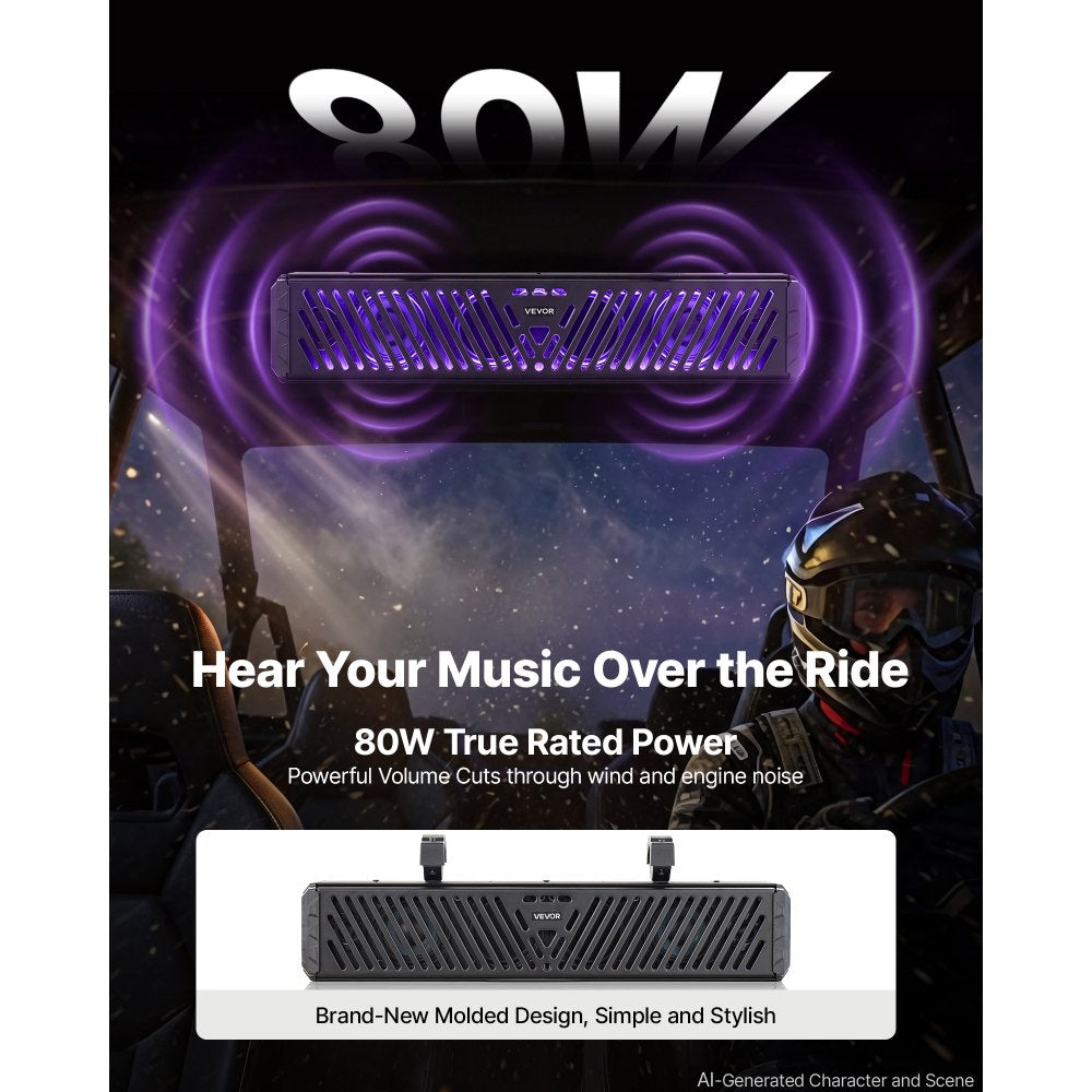 VEVOR UTV Sound Bar 25.8 Inch 6-Speaker Golf Cart Soundbar with Bluetooth, for UTVs ATVs Golf Carts Boats, Support Bluetooth USB AUX IN RF Remote, with RGB Multicolor Illumination, IP65 Waterproof