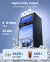 VEVOR Commercial Ice Maker Machine infographic - 100 lbs per day output, 30 lbs storage