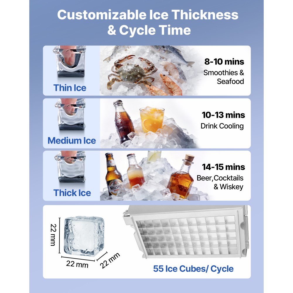 VEVOR Commercial Ice Maker Machine, 160 lbs/24h with 30 lbs Storage Capacity, Built-in/Freestanding/Under Counter, Stainless Steel Ice Maker with LED Display & Self-Cleaning, for Home Bar Restaurant