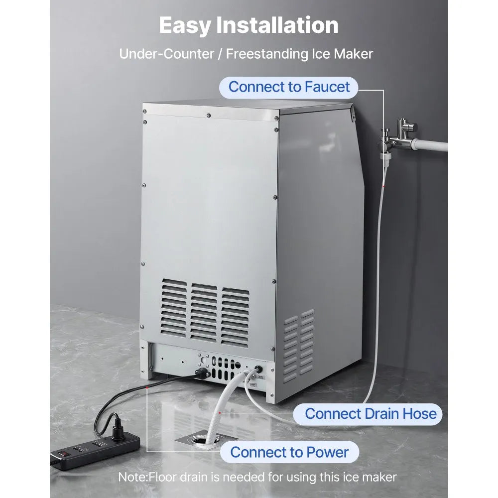 VEVOR Commercial Ice Maker Machine, 160 lbs/24h with 30 lbs Storage Capacity, Built-in/Freestanding/Under Counter, Stainless Steel Ice Maker with LED Display & Self-Cleaning, for Home Bar Restaurant