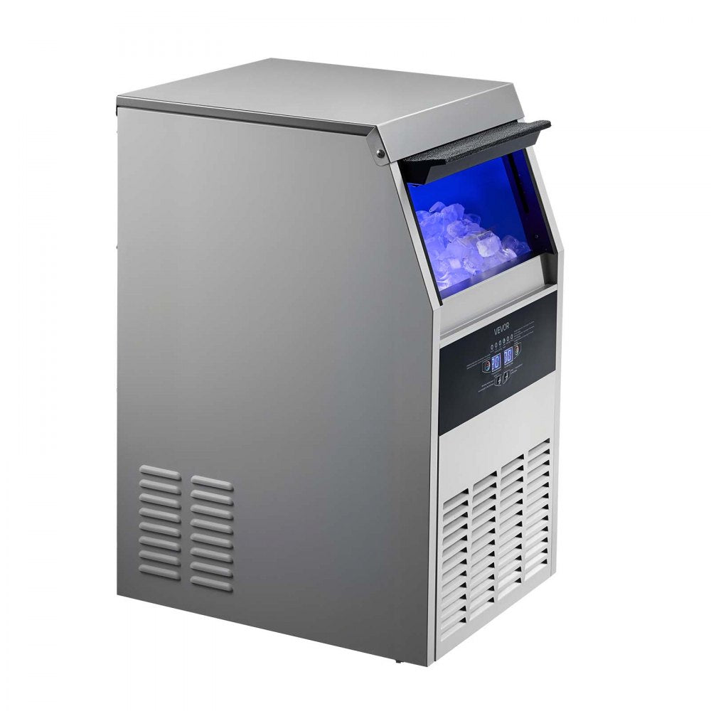VEVOR Commercial Ice Maker Machine, 160 lbs/24h with 30 lbs Storage Capacity, Built-in/Freestanding/Under Counter, Stainless Steel Ice Maker with LED Display & Self-Cleaning, for Home Bar Restaurant