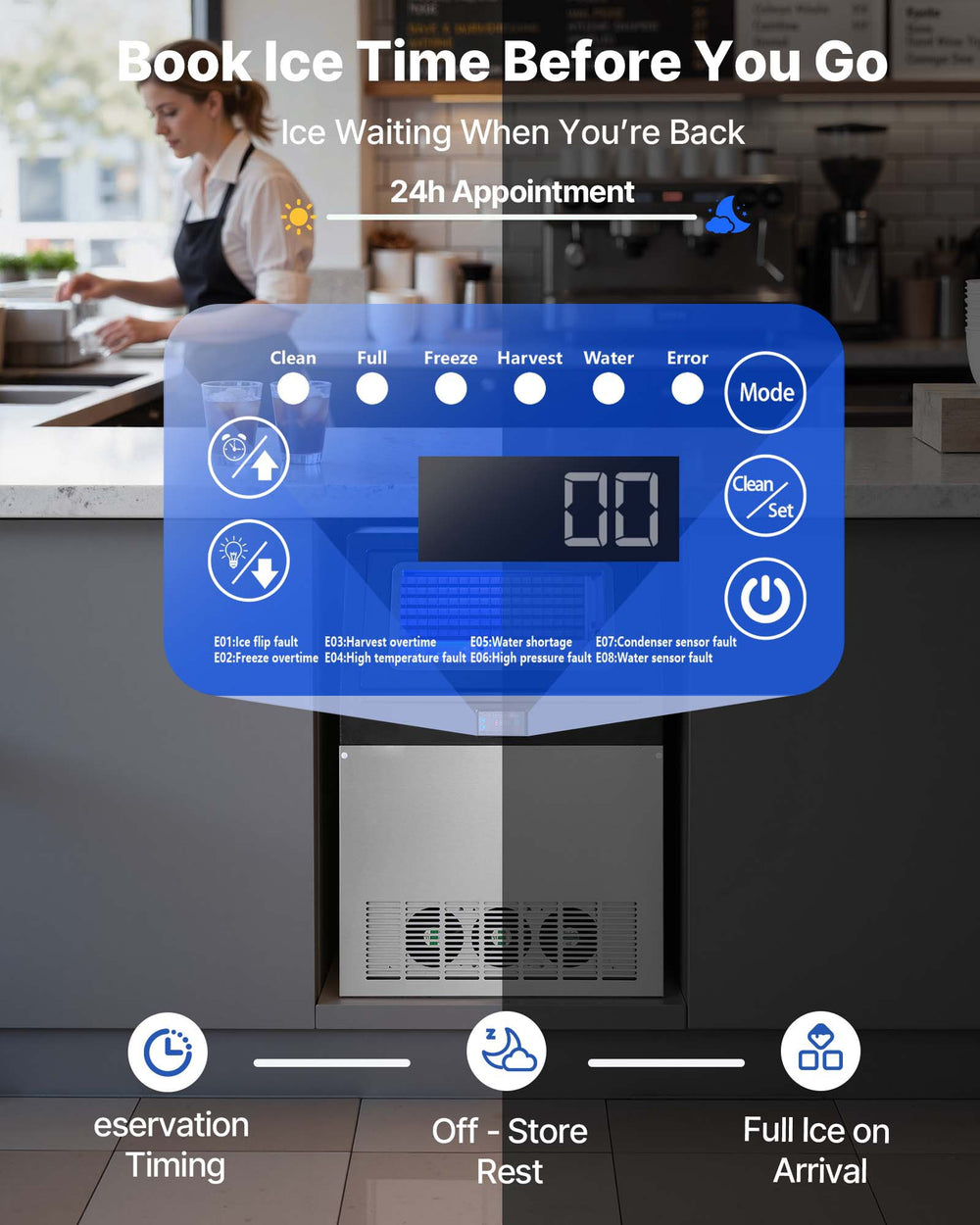 VEVOR Commercial Ice Maker Machine, 265 lbs/24h with 85 lbs Storage Capacity, Built-in/Freestanding/Under Counter, Stainless Steel Ice Maker with LED Display & Self-Cleaning, for Home Bar Restaurant