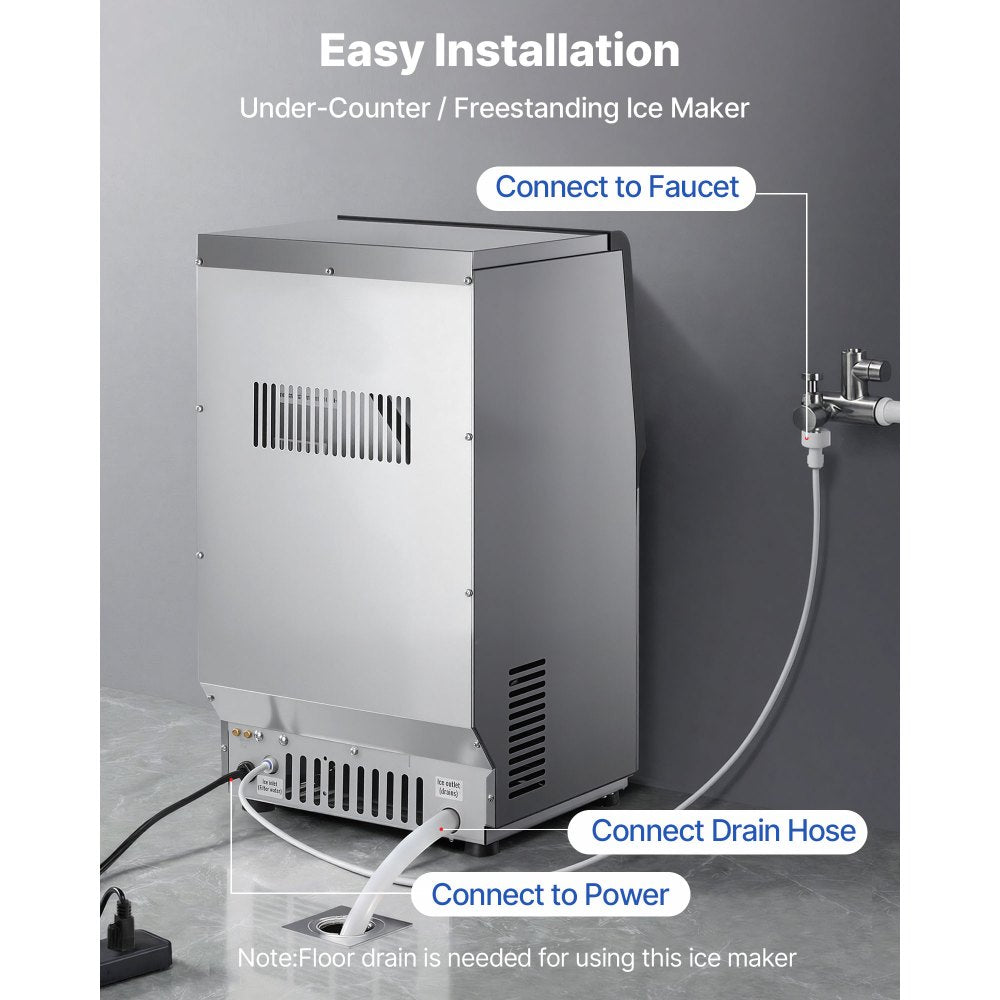 VEVOR Commercial Ice Maker Machine, 80 lbs/24h with 13 lbs Storage Capacity, Countertop/Freestanding/Under Counter, Stainless Steel Ice Maker with LED Display & Self-Cleaning, for Home Bar Restaurant