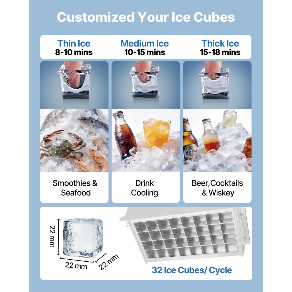 VEVOR Commercial Ice Maker Machine, 90 lbs/24h with 13 lbs Storage Capacity, Countertop/Freestanding/Under Counter, Stainless Steel Ice Maker with LED Display & Self-Cleaning, for Home Bar Restaurant