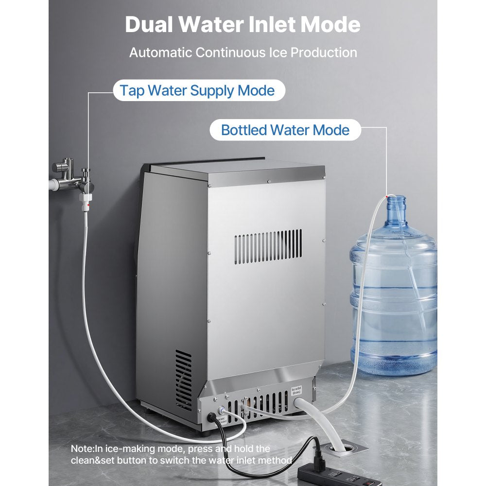 VEVOR Commercial Ice Maker Machine, 90 lbs/24h with 13 lbs Storage Capacity, Countertop/Freestanding/Under Counter, Stainless Steel Ice Maker with LED Display & Self-Cleaning, for Home Bar Restaurant