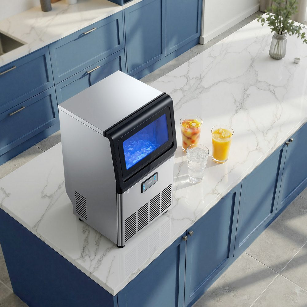 VEVOR Commercial Ice Maker Machine, 90 lbs/24h with 13 lbs Storage Capacity, Countertop/Freestanding/Under Counter, Stainless Steel Ice Maker with LED Display & Self-Cleaning, for Home Bar Restaurant