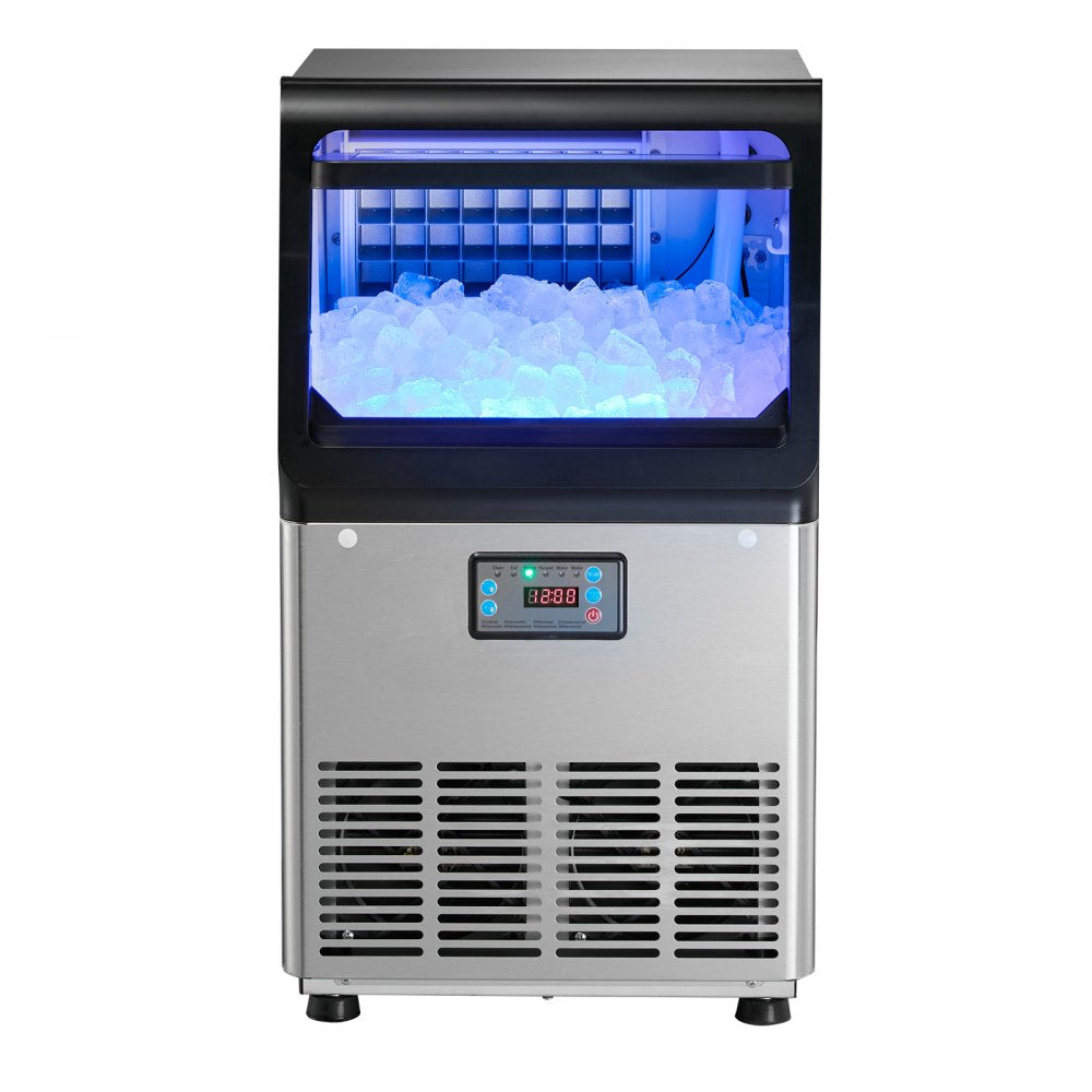VEVOR Commercial Ice Maker Machine, 90 lbs/24h with 13 lbs Storage Capacity, Countertop/Freestanding/Under Counter, Stainless Steel Ice Maker with LED Display & Self-Cleaning, for Home Bar Restaurant