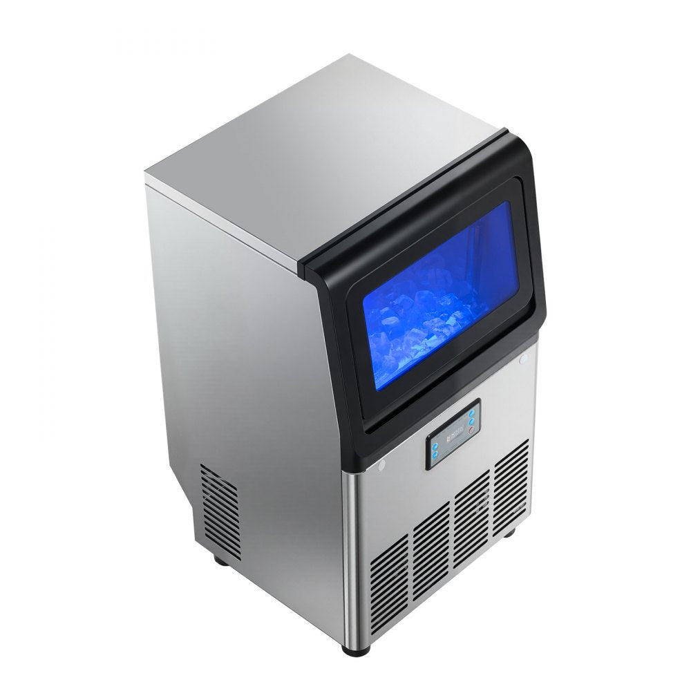 VEVOR Commercial Ice Maker Machine, 90 lbs/24h with 13 lbs Storage Capacity, Countertop/Freestanding/Under Counter, Stainless Steel Ice Maker with LED Display & Self-Cleaning, for Home Bar Restaurant