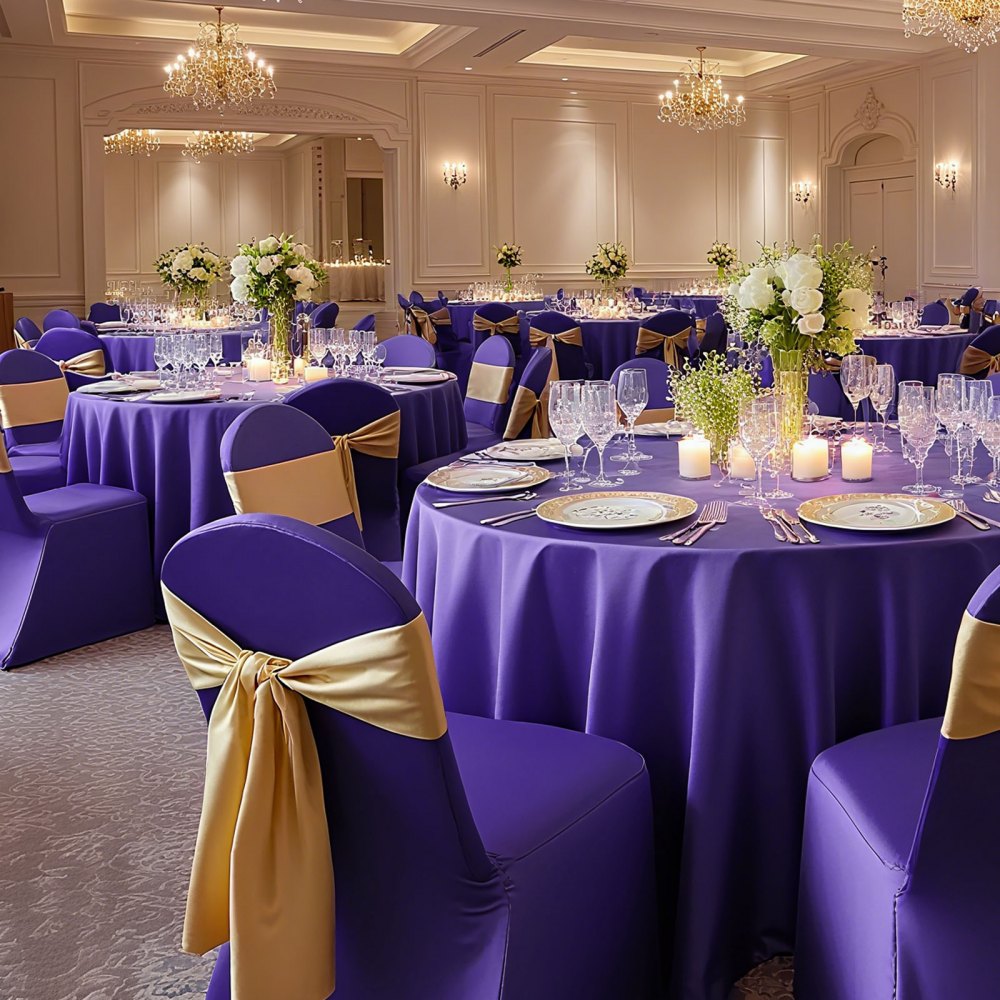 VEVOR 50 Pcs Purple Chair Covers, Polyester Spandex Chair Cover, Stretch Slipcovers for Wedding Party Dining Banquet Flat-Front Chair Covers, Fits Chair Measures up to 17.72 x 18.11 x 30.31 inch