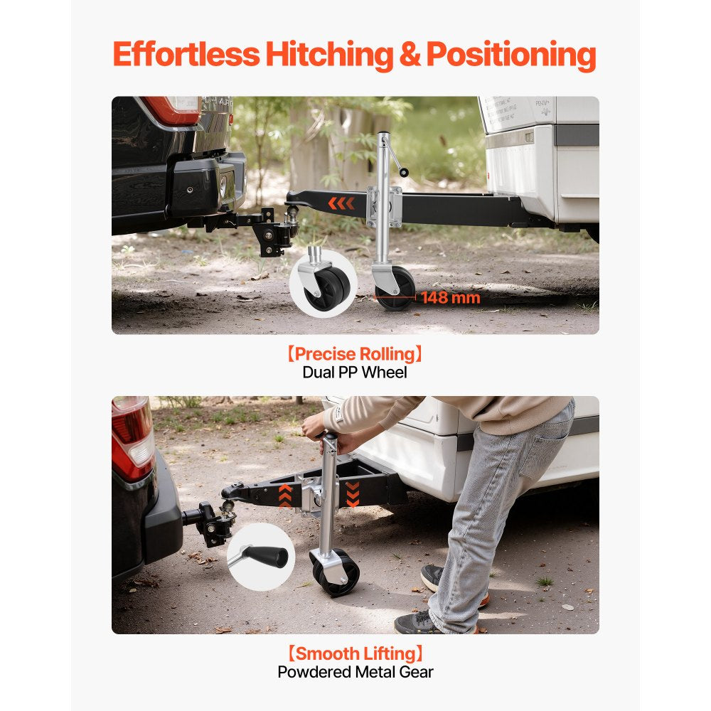 VEVOR Trailer Jack with Wheel, 2000 lbs Load Capacity, Heavy Duty Swivel Boat Trailer Jack with PP Dual Wheel & Ergonomic Handle, 15-27 Inch Lift Range, Fit for RVs, Boats and Utility Trailers