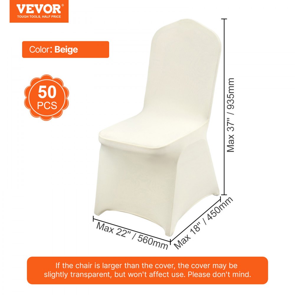 VEVOR Stretch Spandex Folding Chair Covers, Universal Fitted Chair Cover, Removable Washable Protective Slipcovers, for Wedding, Holiday, Banquet, Party, Celebration, Dining (50PCS Beige)