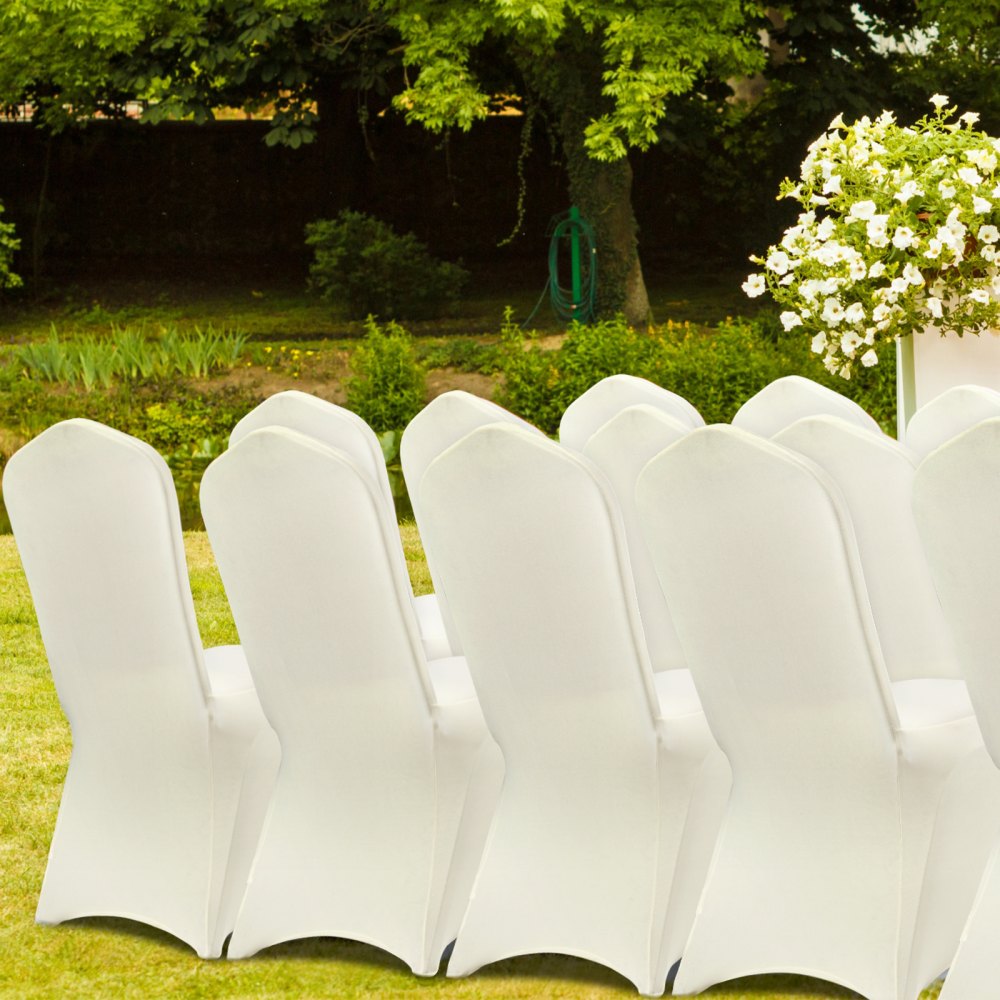 VEVOR Stretch Spandex Folding Chair Covers, Universal Fitted Chair Cover, Removable Washable Protective Slipcovers, for Wedding, Holiday, Banquet, Party, Celebration, Dining (50PCS Beige)
