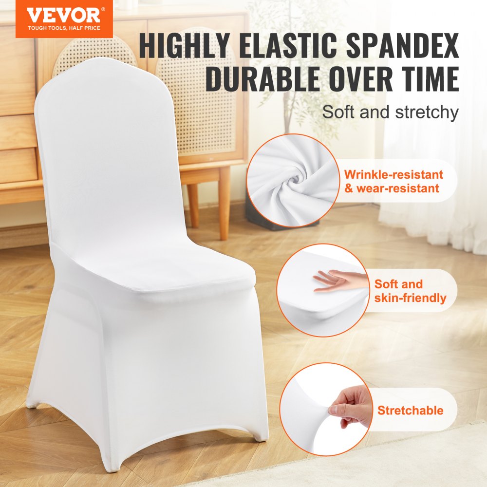 VEVOR Stretch Spandex Folding Chair Covers, Universal Fitted Chair Cover, Removable Washable Protective Slipcovers, for Wedding, Holiday, Banquet, Party, Celebration, Dining (12PCS White)