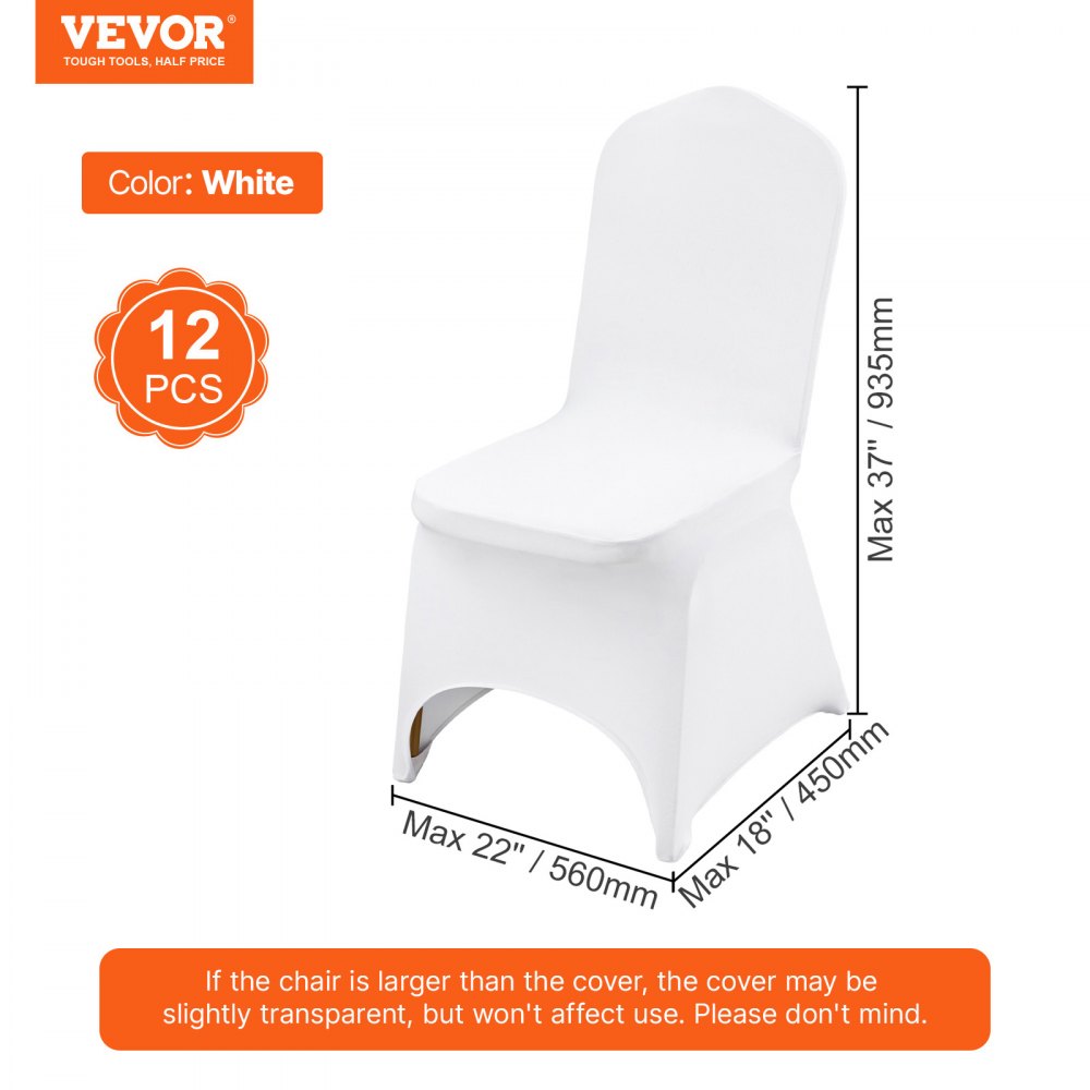 VEVOR Stretch Spandex Folding Chair Covers, Universal Fitted Chair Cover, Removable Washable Protective Slipcovers, for Wedding, Holiday, Banquet, Party, Celebration, Dining (12PCS White)