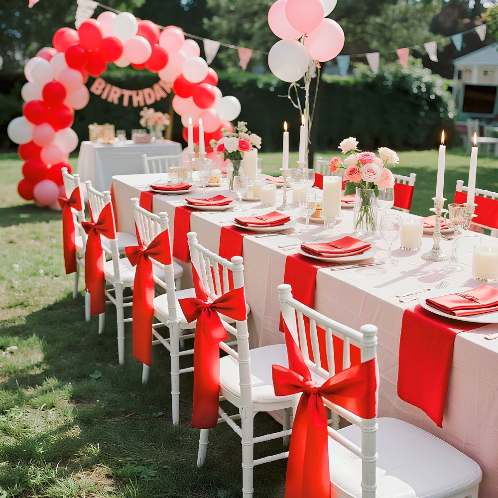 VEVOR Satin Chair Sashes Bows, 100PCS Chair Ribbon Ties Back Sash, 7 x 108 inch, Red Wedding Reception Decoration, for Wedding Ceremony Baby Shower Party Events Banquet Chair Cover Decoration