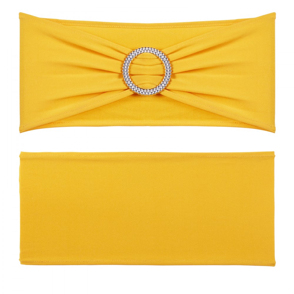 VEVOR Stretch Spandex Chair Sashes, Chair Slipcover and Stretch Chair Sash with Round Buckle, Elastic Chair Bands, Fitting Wedding, Holiday, Banquet, Party Chair Decoration (100 PCS Golden Yellow)