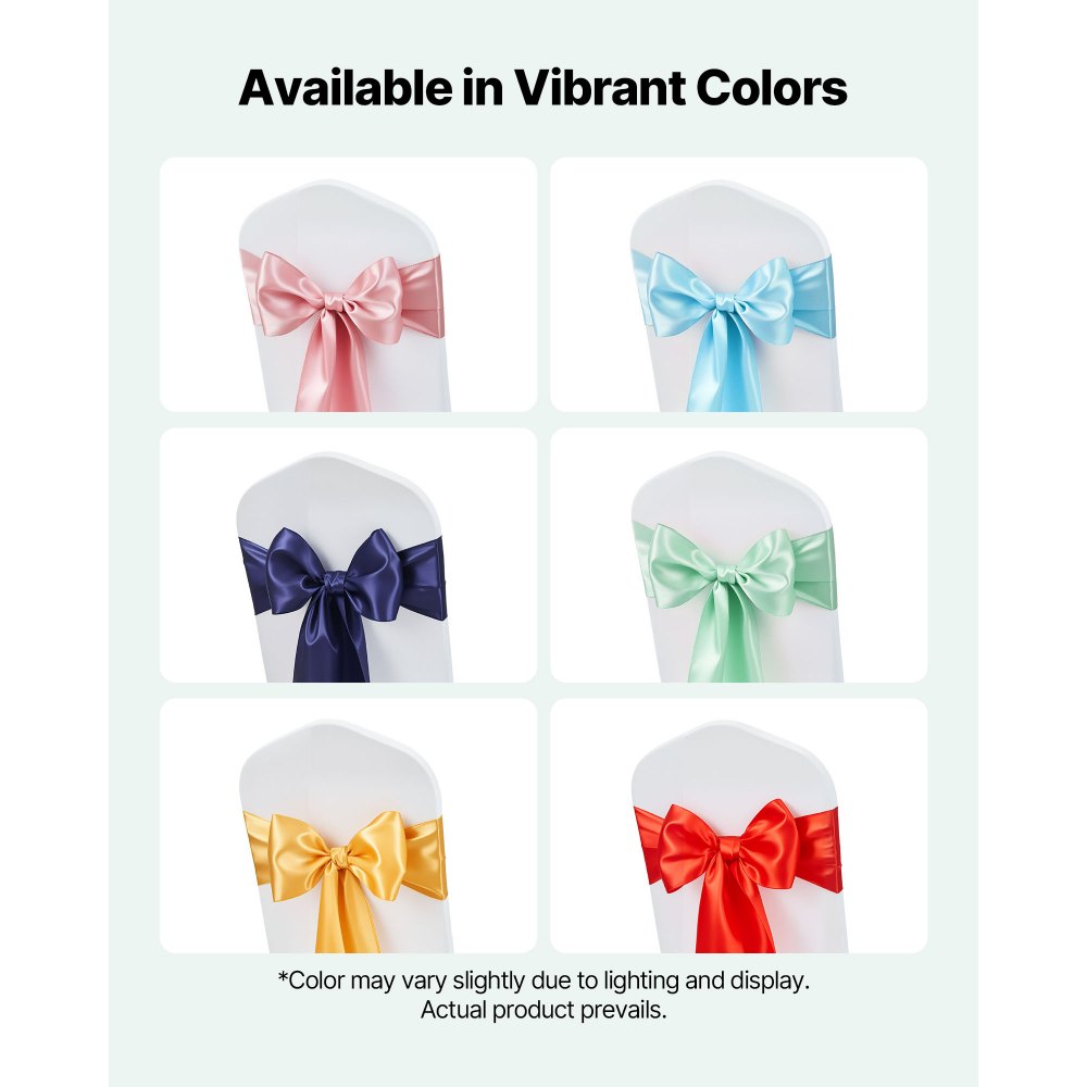 VEVOR Satin Chair Sashes Bows, 100PCS Chair Ribbon Ties Back Sash, 7 x 108 inch, Light Green Wedding Reception Decoration, for Wedding Ceremony Baby Shower Party Events Banquet Chair Cover Decoration