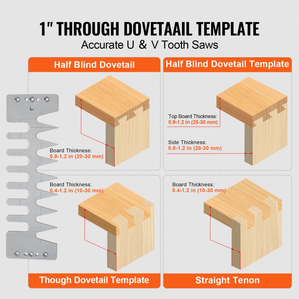 VEVOR Dovetail Jig, 12 in Width, Dove Tailing Router Jigs with 4 Router Bits & 3 Templates, Precise Alignment Dove Tail Jig, Mortise and Tenon Woodworking Tools for Furniture & Wood Cabinet Making