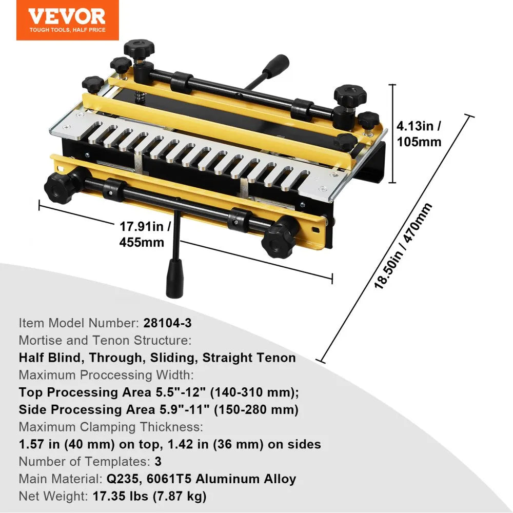 VEVOR Dovetail Jig, 12 in Width, Dove Tailing Router Jigs with 4 Router Bits & 3 Templates, Precise Alignment Dove Tail Jig, Mortise and Tenon Woodworking Tools for Furniture & Wood Cabinet Making