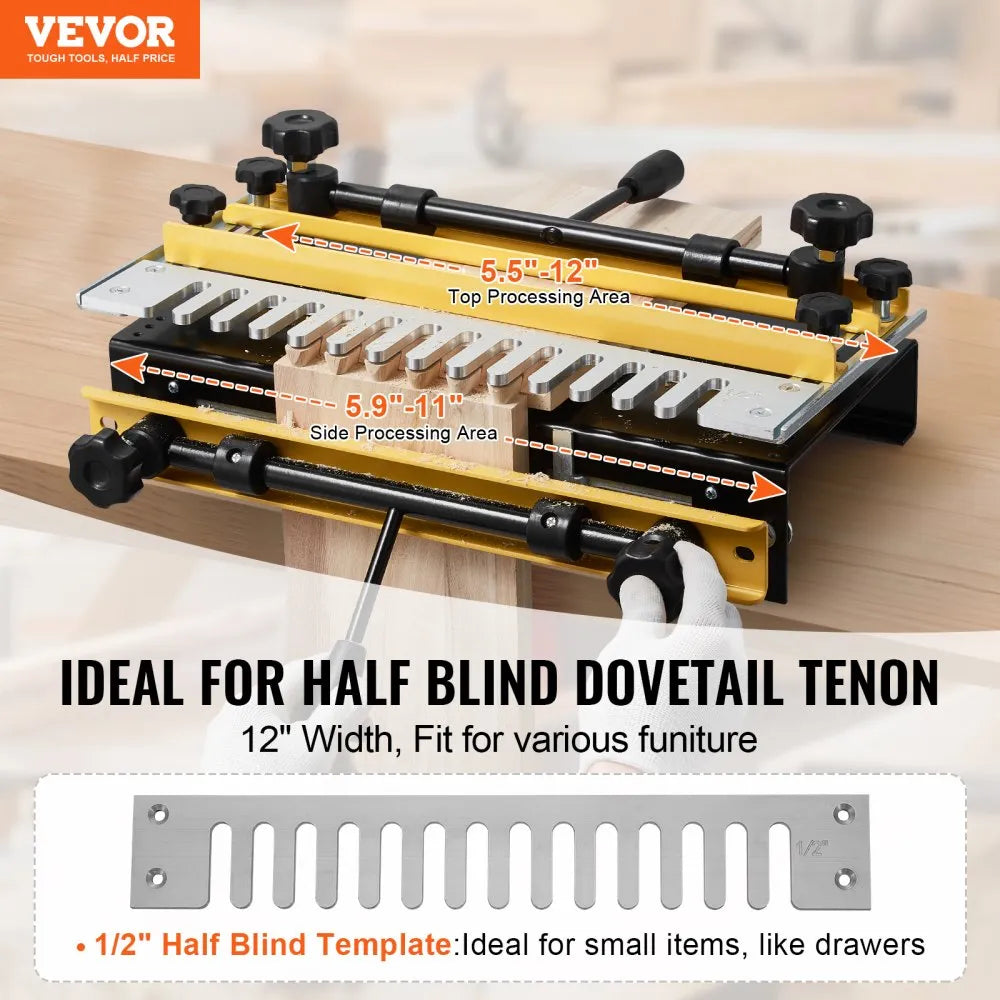 VEVOR Dovetail Jig, 12 in Width, Dove Tailing Router Jigs with Router Bit & 1/2” Template, Precise Alignment Dove Tail Jig, Mortise and Tenon Jig Woodworking Tools for Furniture & Wood Cabinet Making