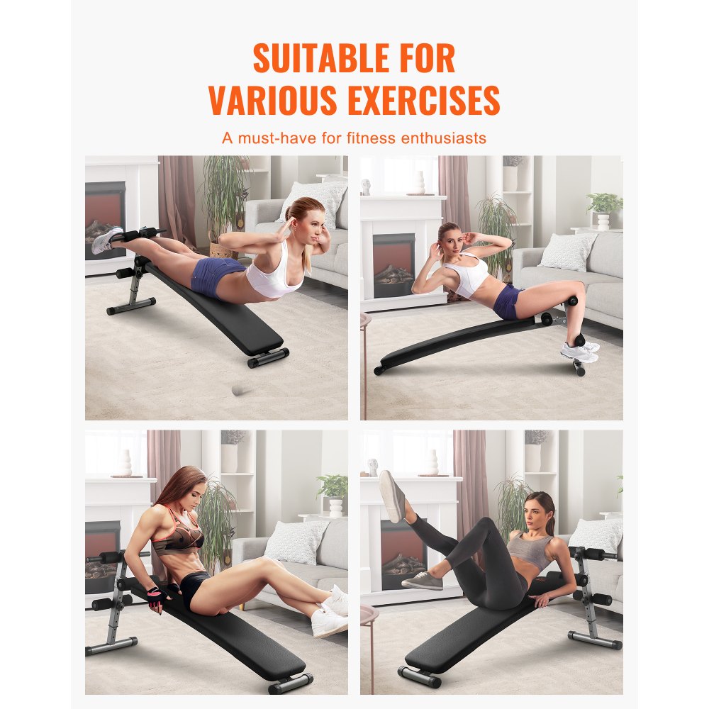 VEVOR Sit Up Bench, Folding Curved Decline Ab Bench, with 5 Adjustable Height Settings, Heavy-Duty Steel, Non-Slip Design, 500 Lbs Capacity for Home Gym Workouts, Strength Training, Full Body Muscles