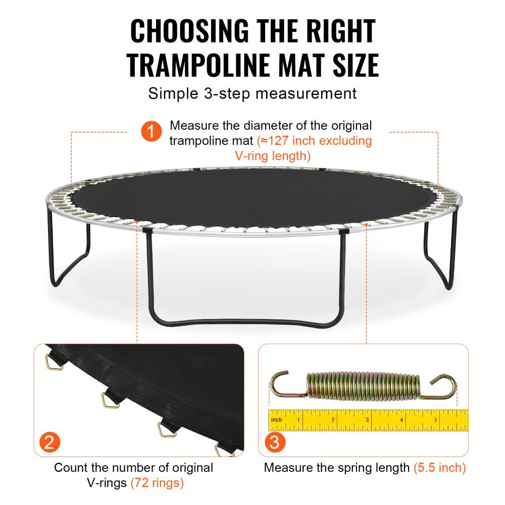 VEVOR Replacement Trampoline Mat, Jumping Mat Fits 12ft Frame, Universal Jumping Mat for 12ft Round Trampoline, Reinforce UV-Resistant Mat with Spring Tool & Durable V-Rings, Fit 5.5" Spring Length