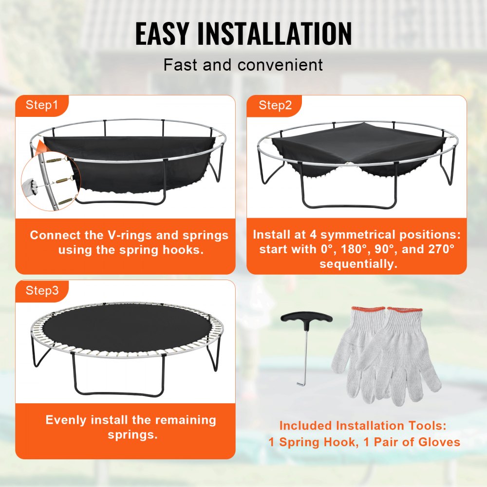 VEVOR Replacement Trampoline Mat, Jumping Mat Fits 12ft Frame, Universal Jumping Mat for 12ft Round Trampoline, Reinforce UV-Resistant Mat with Spring Tool & Durable V-Rings, Fit 5.5" Spring Length