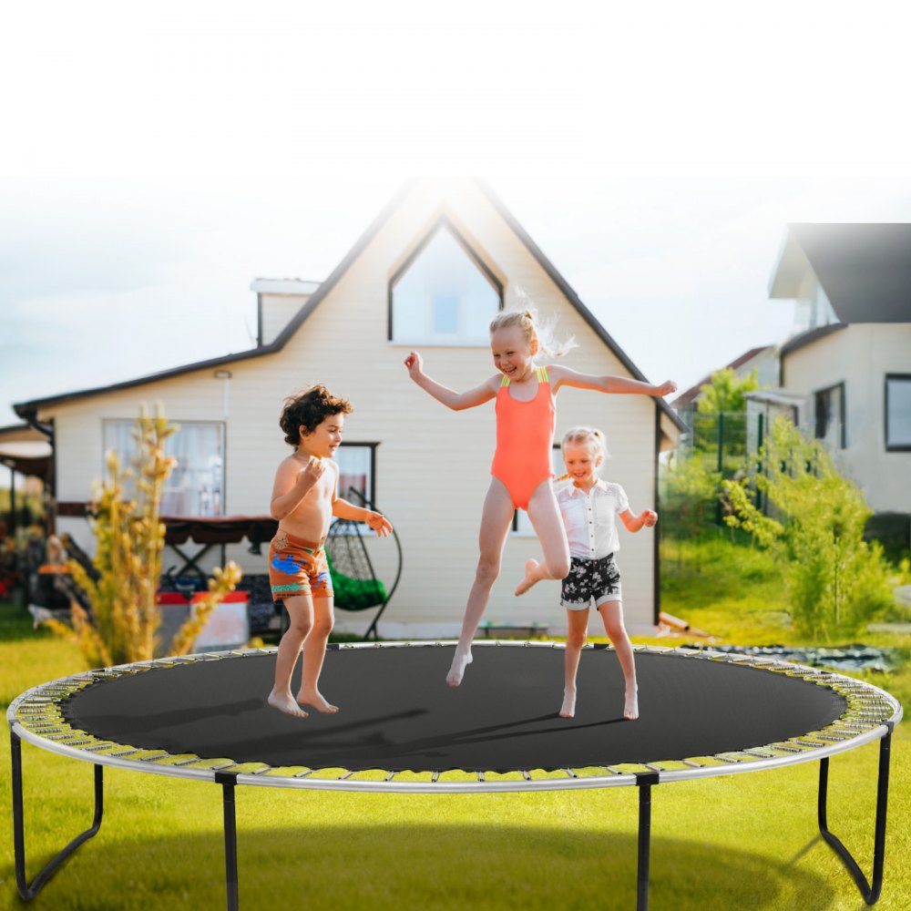 VEVOR Replacement Trampoline Mat, Jumping Mat Fits 14ft Frame, Universal Jumping Mat for 14ft Round Trampoline, Reinforce UV-Resistant Mat with Spring Tool & Durable V-Rings, Fit 6.5"-7" Spring Length