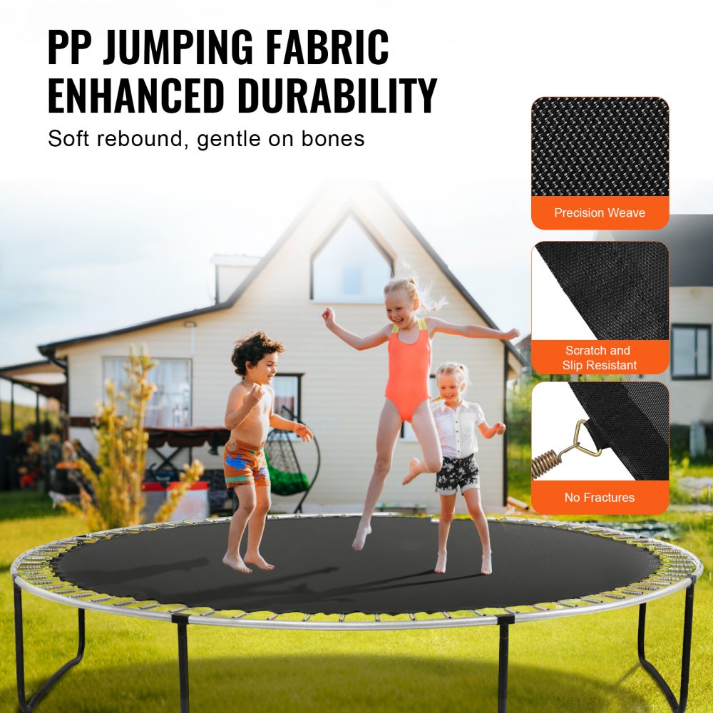 VEVOR Replacement Trampoline Mat, Jumping Mat Fits 15ft Frame, Universal Jumping Mat for 15ft Round Trampoline, Reinforce UV-Resistant Mat with Spring Tool & Durable V-Rings, Fit 7" Spring Length