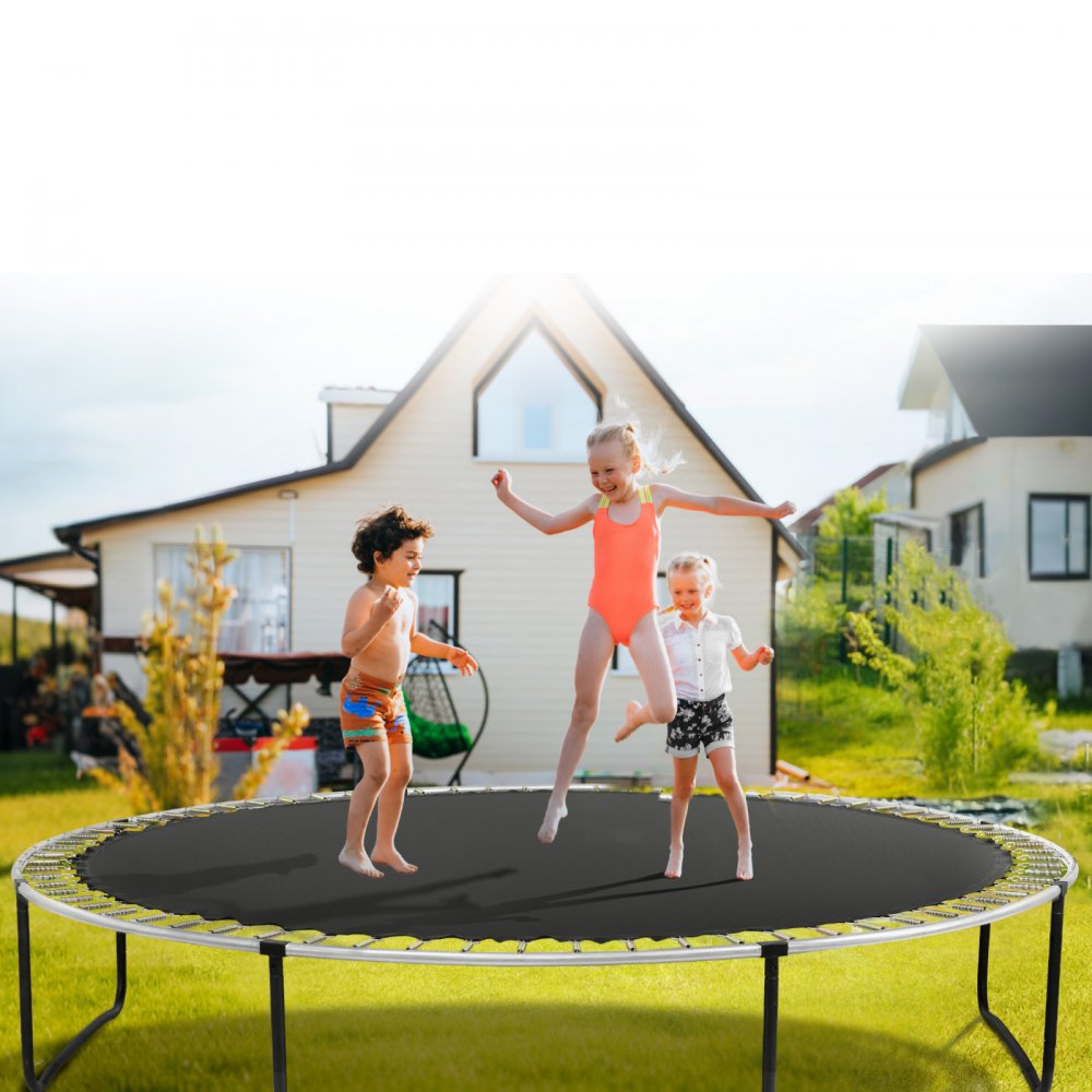 VEVOR Replacement Trampoline Mat, Jumping Mat Fits 15ft Frame, Universal Jumping Mat for 15ft Round Trampoline, Reinforce UV-Resistant Mat with Spring Tool & Durable V-Rings, Fit 7" Spring Length