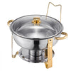 VEVOR Chafing Dish Buffet Set, 5 Qt 4 Pack, Stainless Steel Chafer with 4 Full Size Pan, Round Catering Warmer Server with Glass Lid Water Pan Folding Stand Fuel Holder, for Wedding Party Banquet, Gold