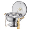 VEVOR Chafing Dish Buffet Set, 5 Qt 4 Pack, Stainless Steel Chafer with 4 Full Size Pan, Round Catering Warmer Server with Glass Lid Water Pan Folding Stand Fuel Holder, for Wedding Party Banquet, Gold