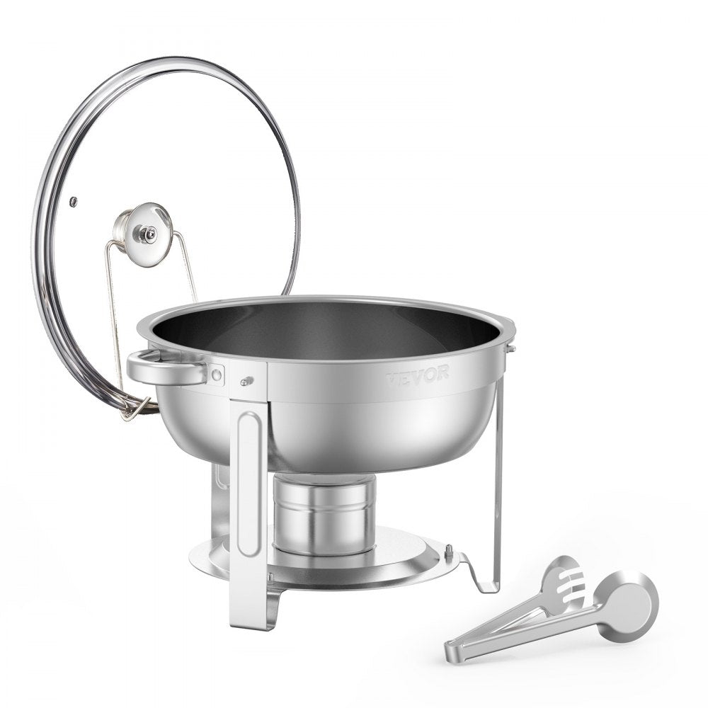 VEVOR Chafing Dish Buffet Set, 5 Qt 4 Pack, Stainless Steel Chafer with 4 Full Size Pan, Round Catering Warmer Server with Glass Lid Water Pan Folding Stand Fuel Holder, for Wedding Party Banquet
