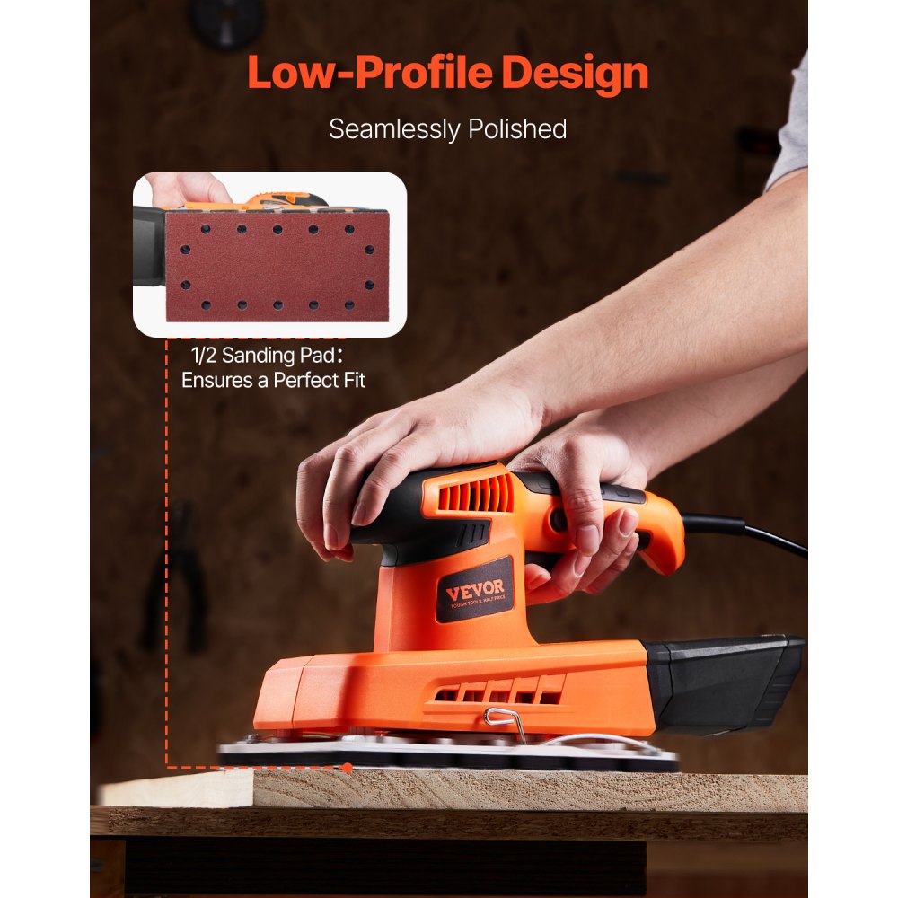 VEVOR Sheet Sander, 1/2 Sheet 2.5A Electric Sander for Woodworking, Max. 12000RPM Variable Speed Sheet Finishing Sander with Sandpaper and Dust Box for Wood Polishing Sanding