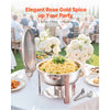 VEVOR Chafing Dish Buffet Set, 5 Qt 4 Pack, Stainless Steel Chafer with 4 Full Size Pans, Round Catering Warmer Server with Lid Water Pan Folding Stand Clip, for Weddings Parties Banquets, Rose Gold