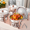 VEVOR Chafing Dish Buffet Set, 5 Qt 4 Pack, Stainless Steel Chafer with 4 Full Size Pans, Round Catering Warmer Server with Lid Water Pan Folding Stand Clip, for Weddings Parties Banquets, Rose Gold