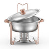 VEVOR Chafing Dish Buffet Set, 5 Qt 4 Pack, Stainless Steel Chafer with 4 Full Size Pans, Round Catering Warmer Server with Lid Water Pan Folding Stand Clip, for Weddings Parties Banquets, Rose Gold