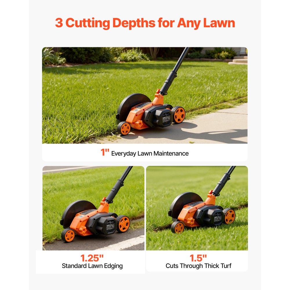 VEVOR Lawn Edger, 8-inch Blade Length, 12 Amp Electric Edger Lawn Tool, 4000 RPM, with 3-Position Blade Depth, 65 Mn, Pivoting Handle, Dual Wheels, for Lawns, Driveways, Yards, and Sidewalk Edges